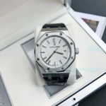 Replica Japan 8215 AP Royal Oak 15500 Watch SS White Dial 41MM Black Leather Strap 